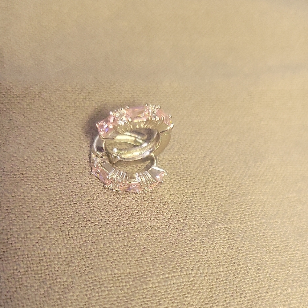 Baby Pink & Silver Rhinestone Tiny Hoop Earrings For Bridesmaid Prom Or Casual